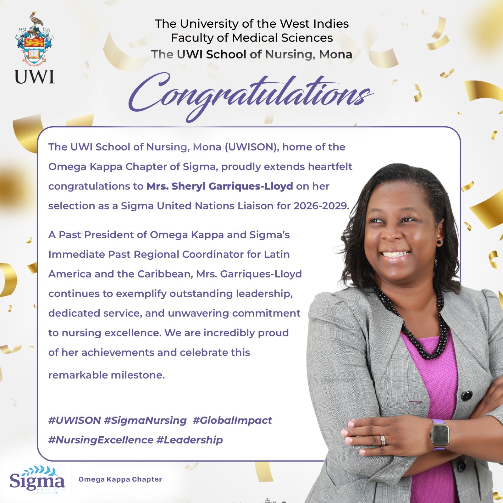 The UWI School of Nursing, Mona - Congratulations-Mrs. Sheryl Garriques-Lloyd