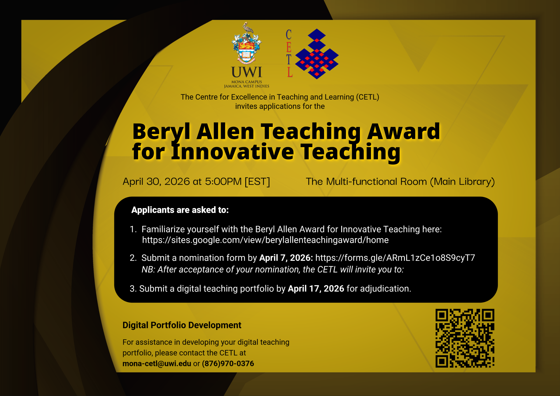 Nominations for the Beryl Allen Teaching Award for Innovative Teaching