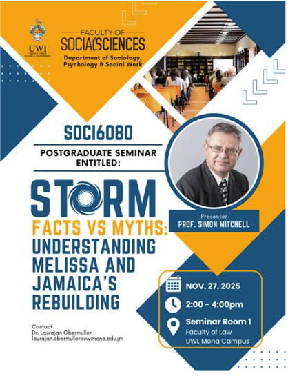 Department Seminar: "Storm Facts vs Storm Myths: Understanding Melissa and Jamaica's Rebuilding." 