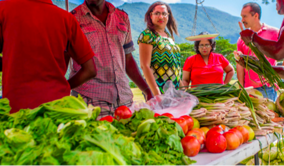 Staff at the Famers market on campus